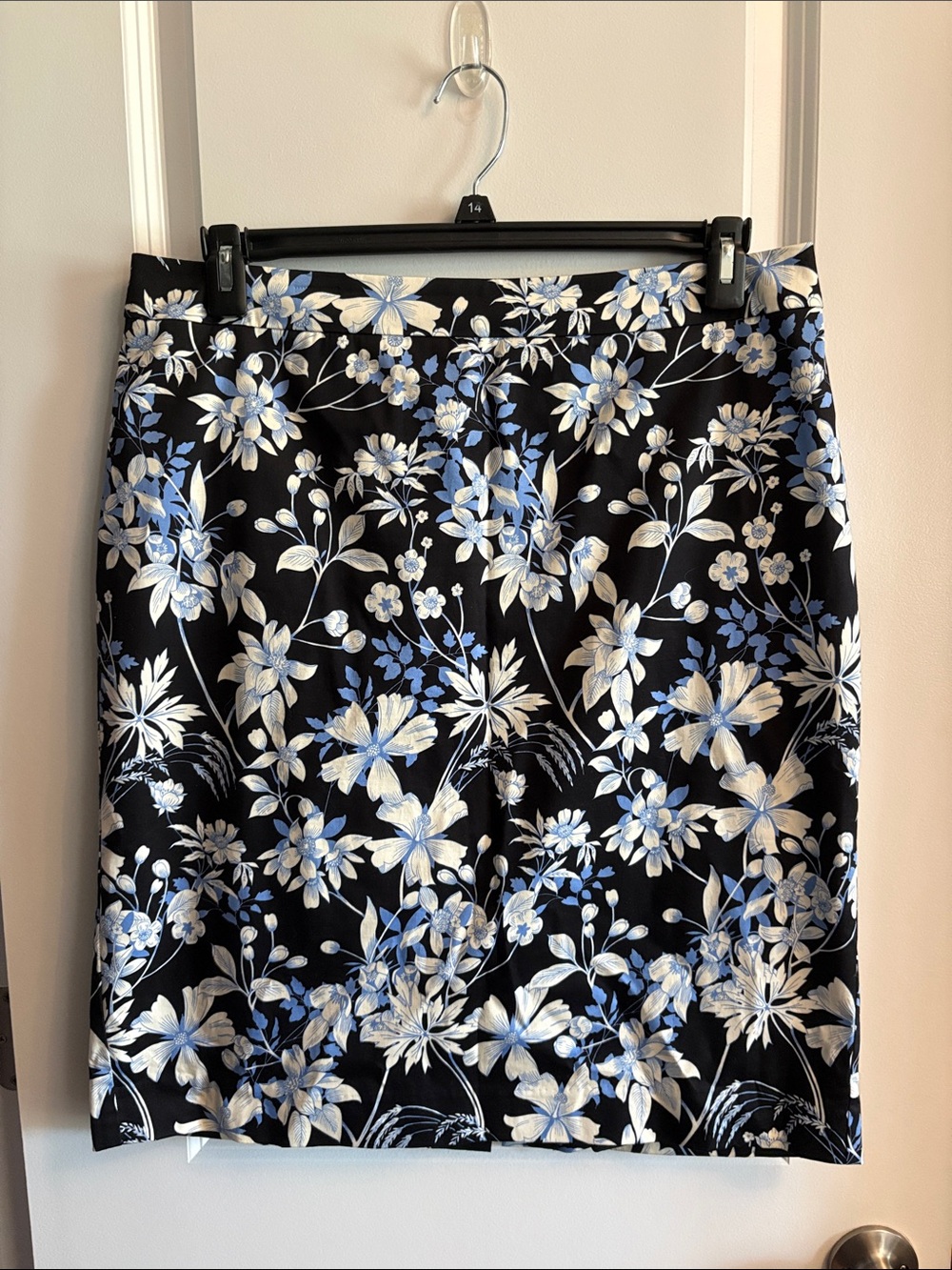 Talbots Black Pencil Skirt with Blue & White Floral Print